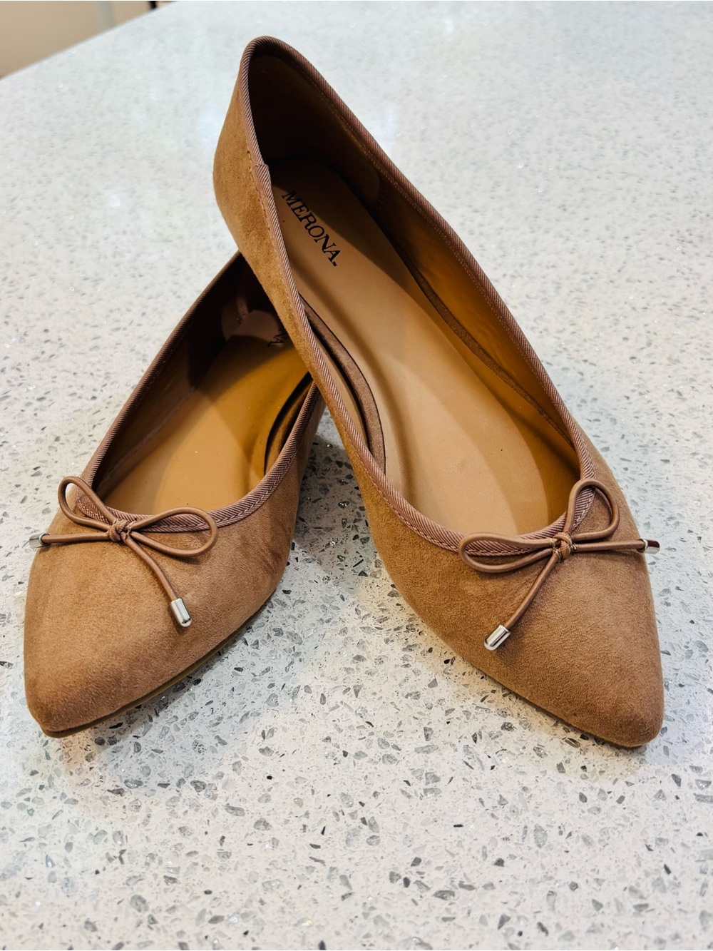 Merona Brown Pointed Toe Bow Ballet Flats Sz 7.5 NWT